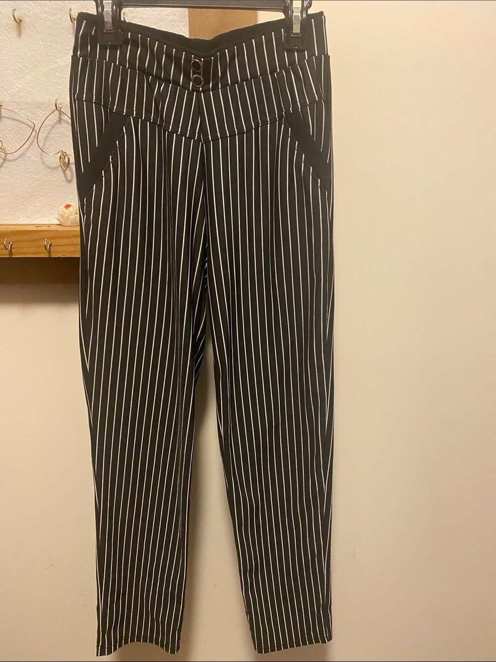 Black Pinstripe High-Waist Trousers